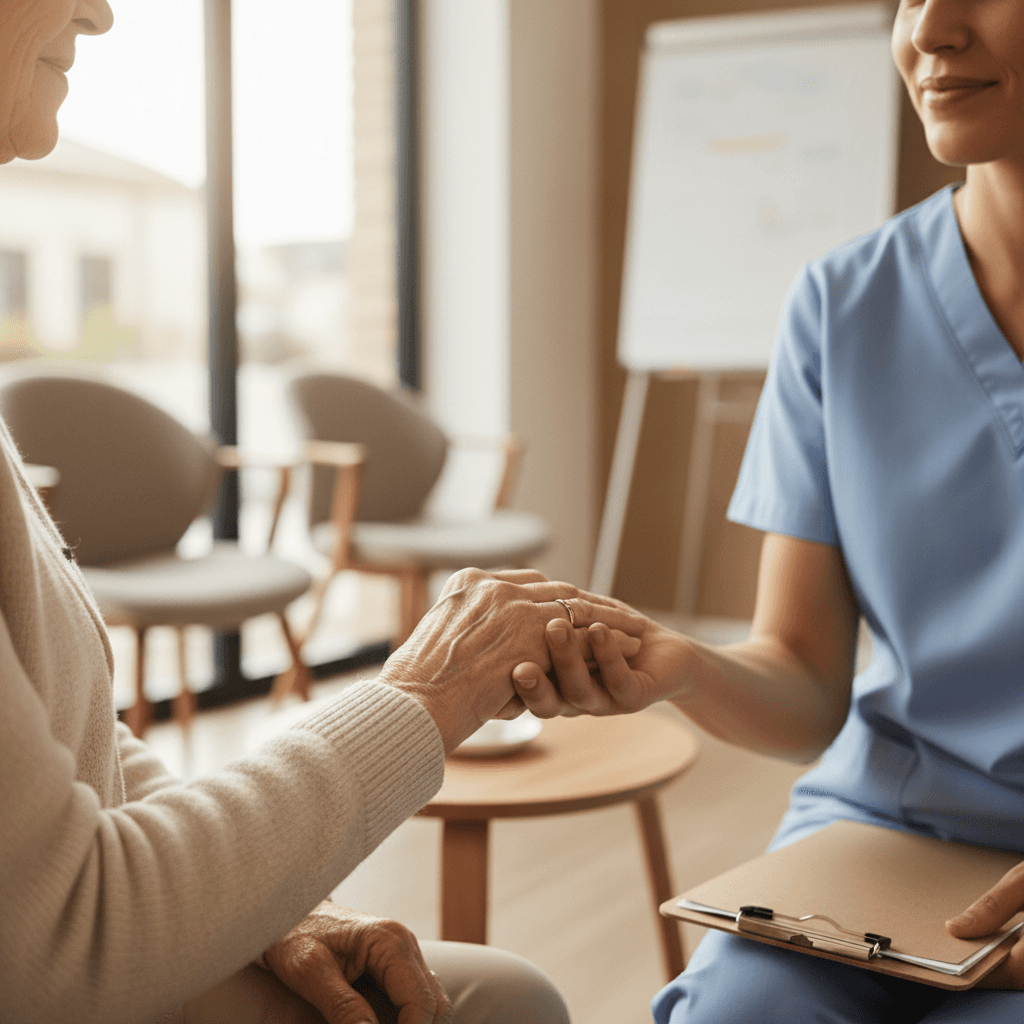 Caregiver providing compassionate support to senior